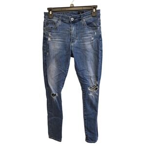 AG Adriano Goldschmied The Farrah Skinny Ankle Jeans High Rise Distressed Blue